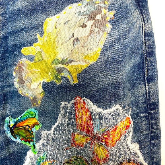 Reworked, upcycled Jeans/hand stitched jeans/boho jeans/reworked jeans/unique - Picture 6 of 9
